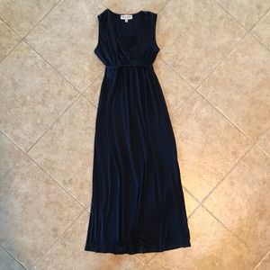 Long, navy blue, empire waist dress